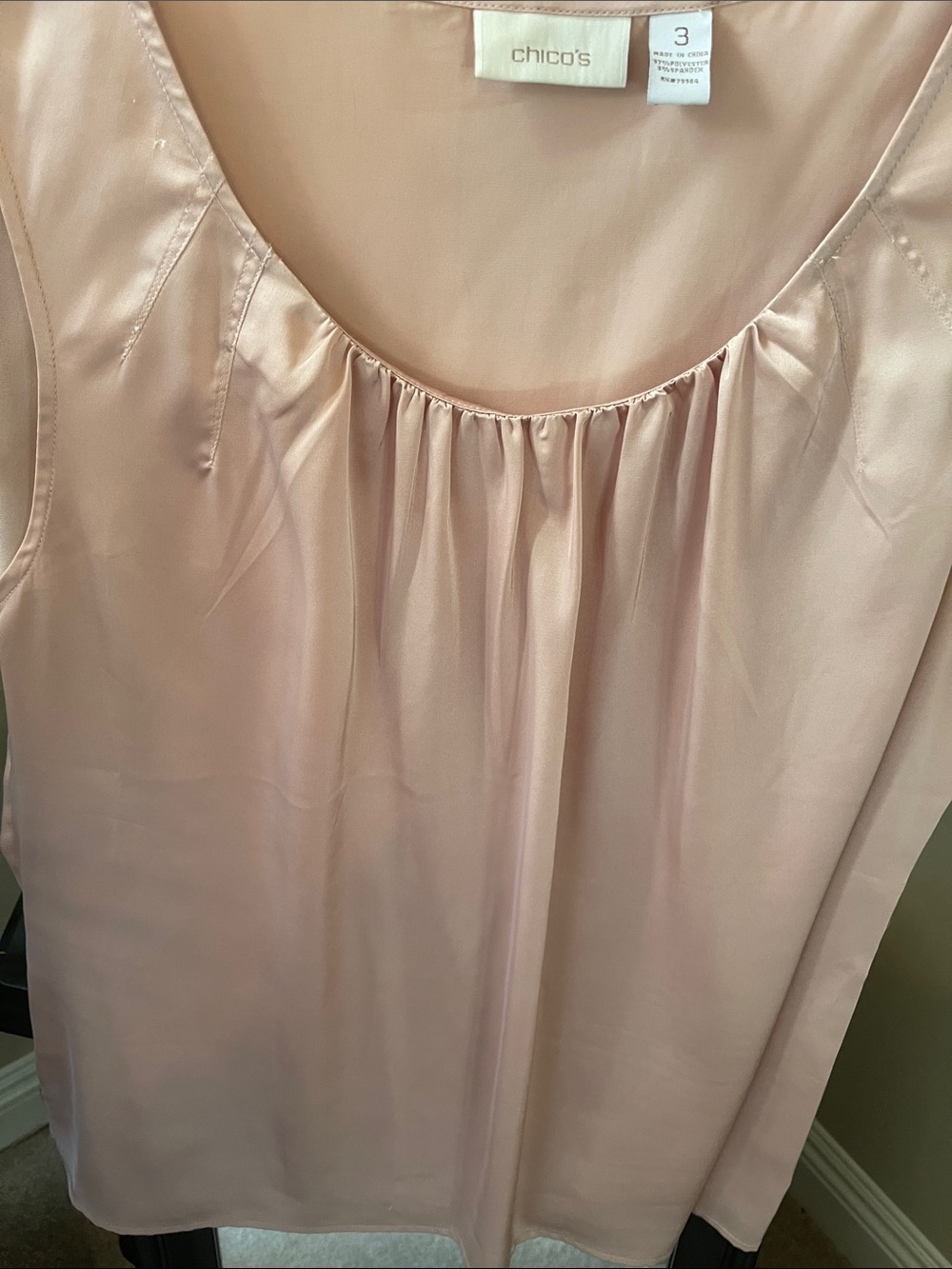 Chico's Satin Pleated Sleeveless Top in Blush Nude